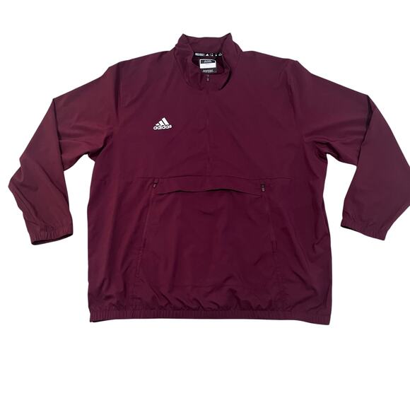 Adidas Men's 2 XL Stadium Anorak 1/2 Zip Woven LS Pouch Pocket Maroon Jacket - Picture 1 of 10
